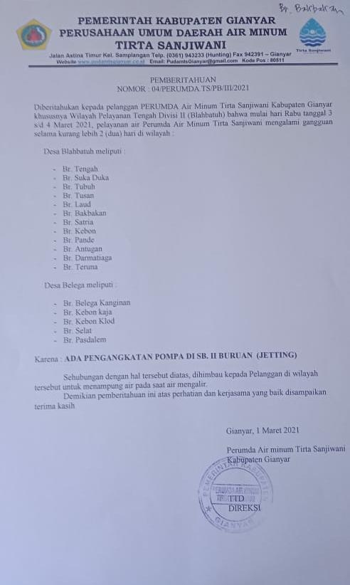 Info berita,Layanan PDAM,Kegiatan PDAM,gangguan layanan pdam,Berita PDAM,PERUMDA AMTS,PERUMDA AMTS Kabupaten Gianyar