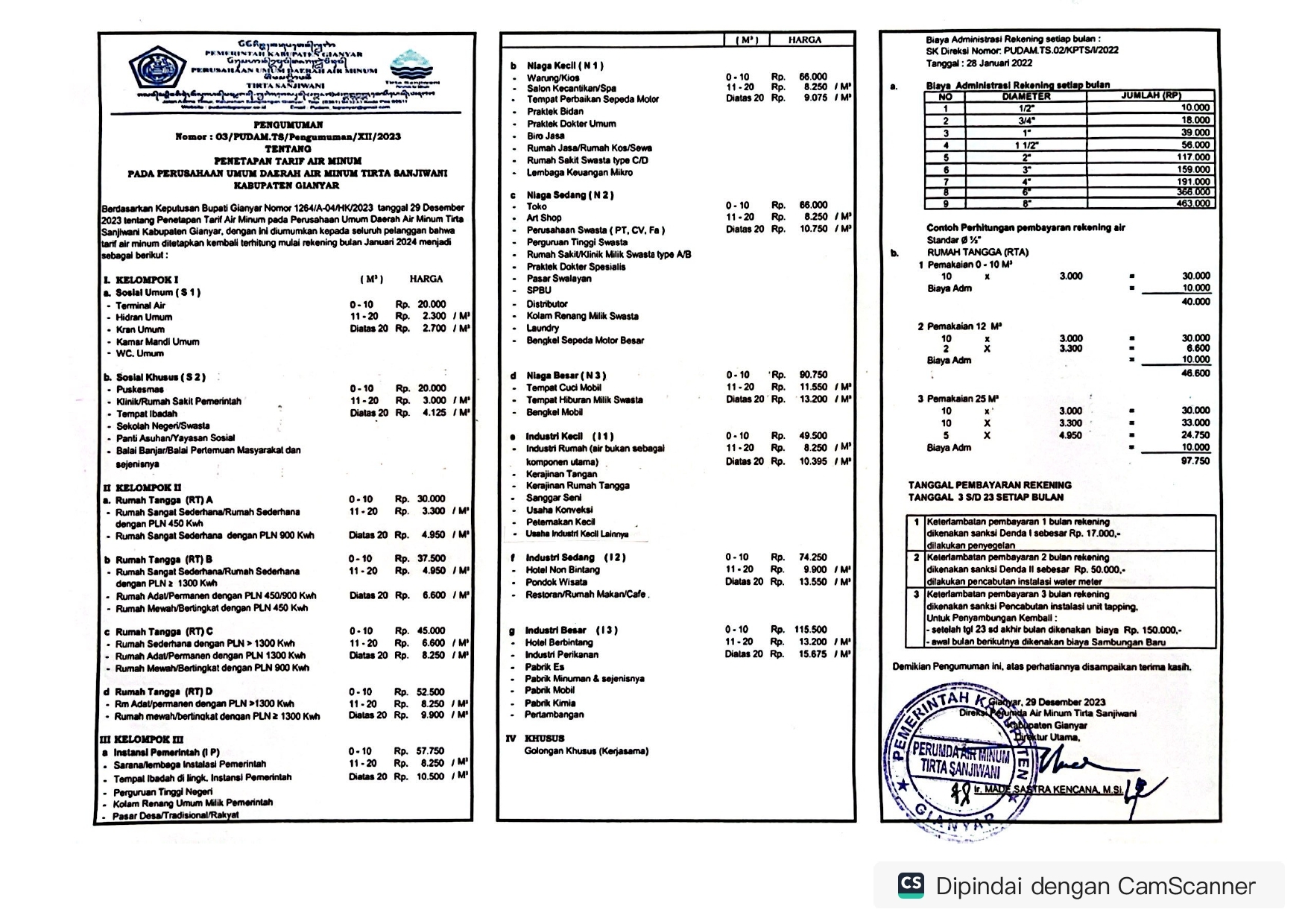 Tarif Air Minum,Golongan,Tarif,Air Minum,PDAM Gianyar,PDAM Kabupaten Gianyar,Peraturan Bupati Gianyar