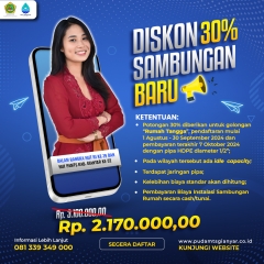 DISKON 30% UNTUK INSTALASI SAMBUNGAN BARU PAMTS