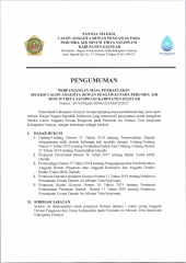 PERPANJANGAN MASA PENDAFTARAN SELEKSI CALON ANGGOTA DEWAS PAMTS GIANYAR